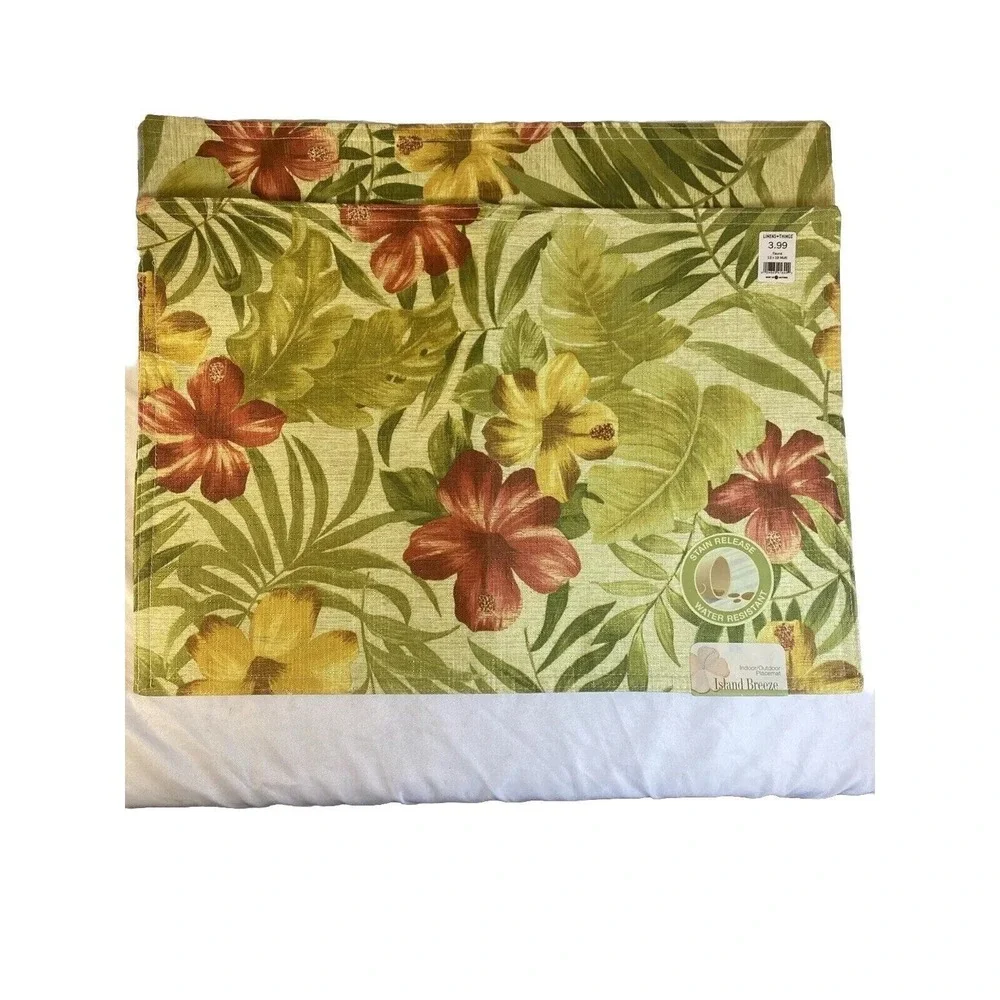 4 Vtg Floral Fauna Placemats Indoor Outdoor Island Breeze Hibiscus Red Green NOS